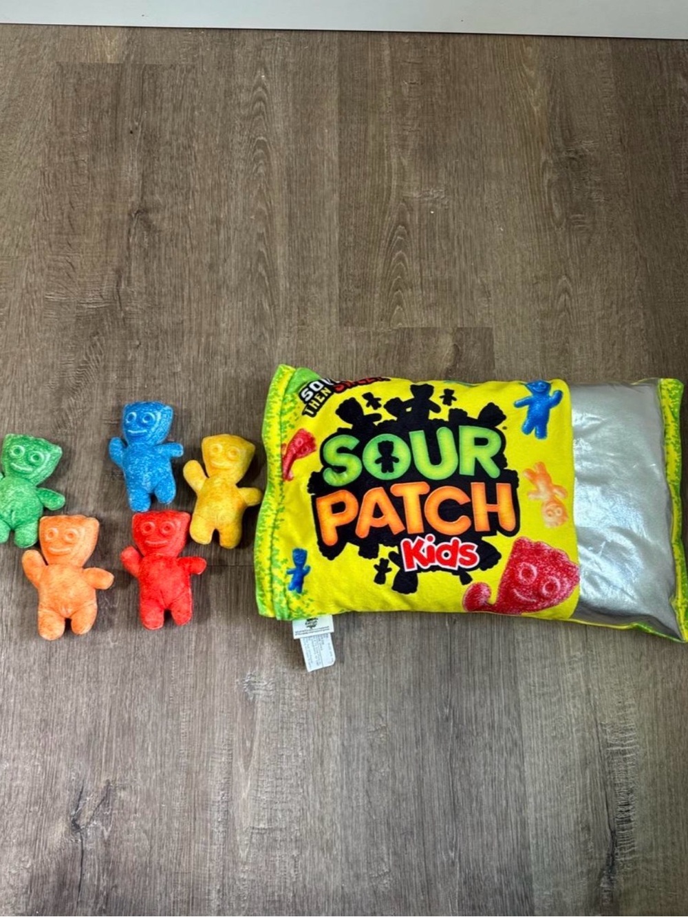 Sour Patch Kids Multicolor Plush Pillow with Removable Candy Characters